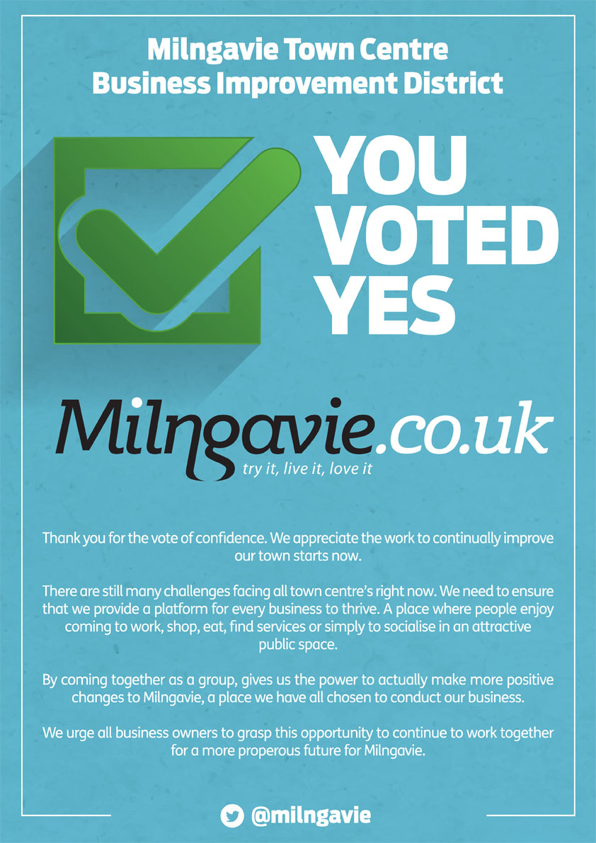 Milngavie Businesses voted Yes in the first renewal ballot for the Improvement District